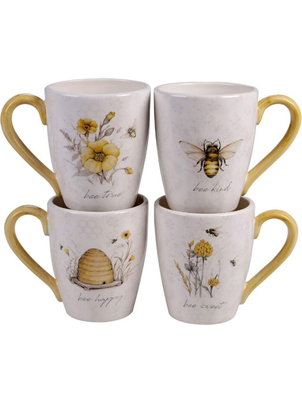 Rustic Farmhouse Ceramic Mugs Set of 4 – 22 oz Coffee, Tea, Hot Cocoa Cups